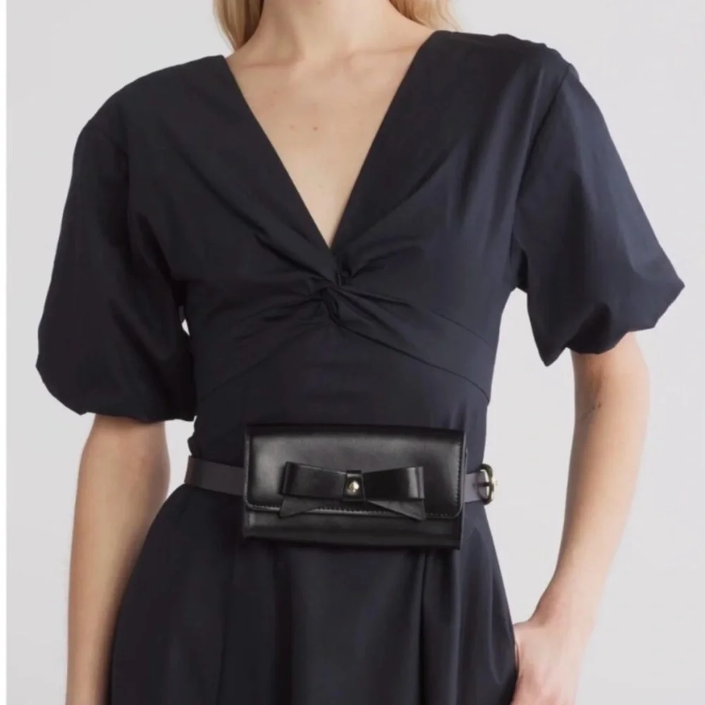 KATE SPADE Black Leather Bow Adjustable Crossbody Belt Bag